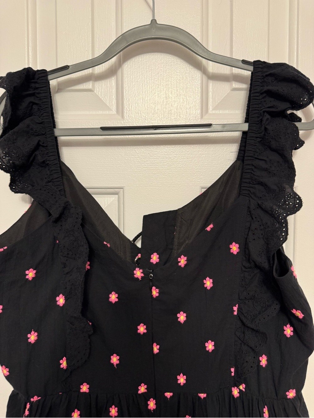 Betsey Johnson Black Dress with Pink Daisy Embroidery